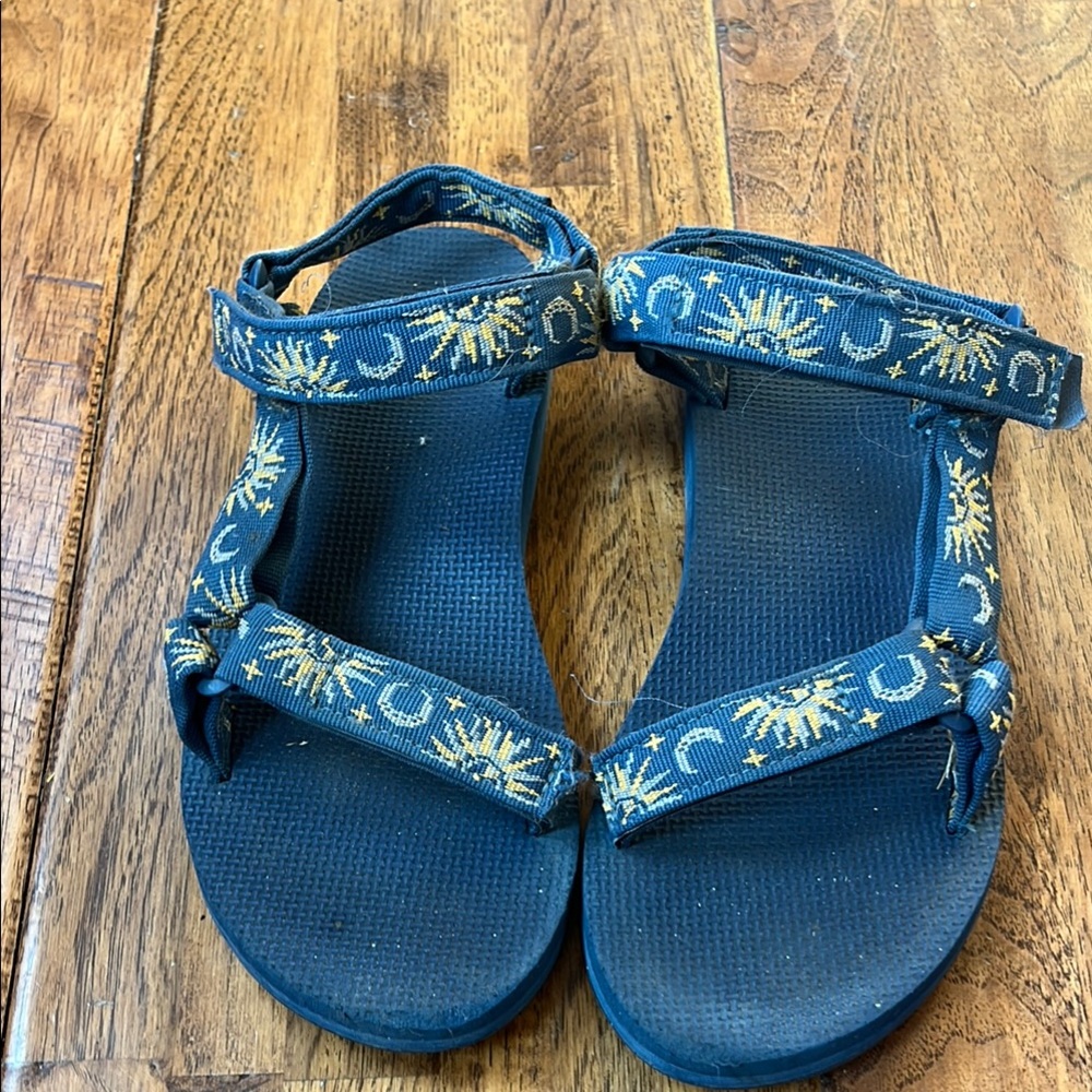 Blue Sandals with Gold Accents